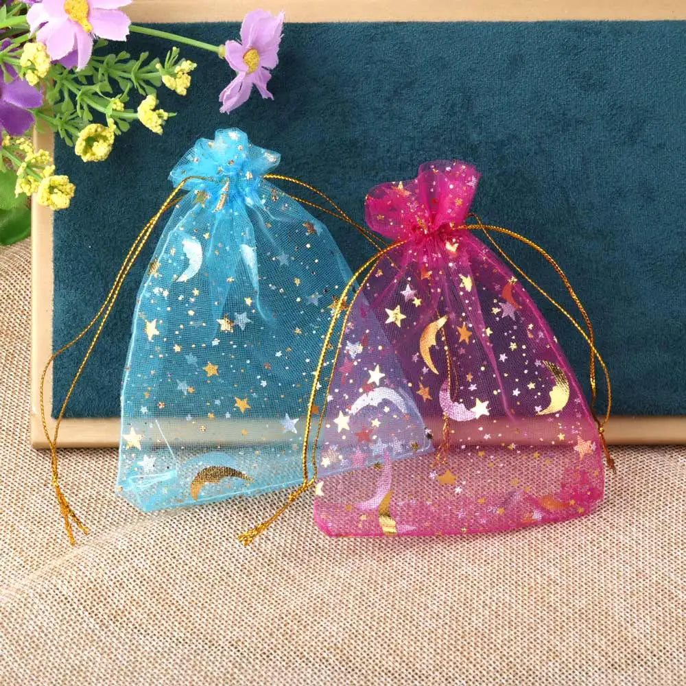 Organza Gift Bags – Moon & Star Gold Print (100 pcs)