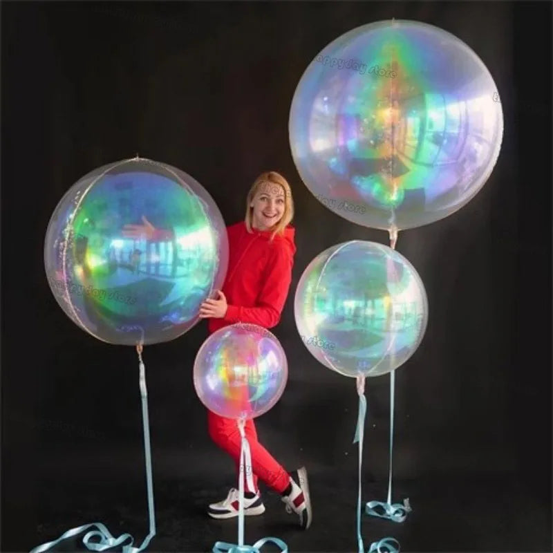 Iridescent 4D Round Foil Balloons – 12-Pack Holographic Party Balloons