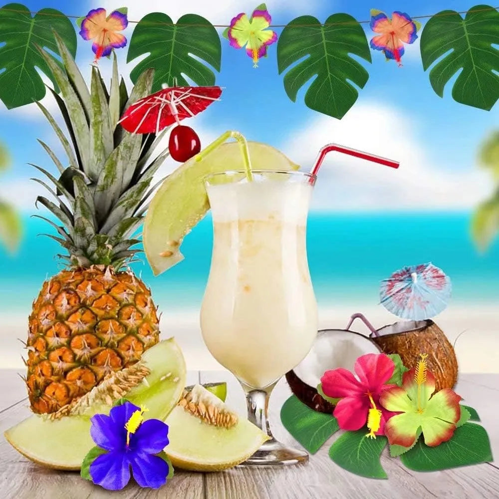 Tropical Palm Leaf & Hibiscus Flower Set – 20-Piece Luau Party Decor