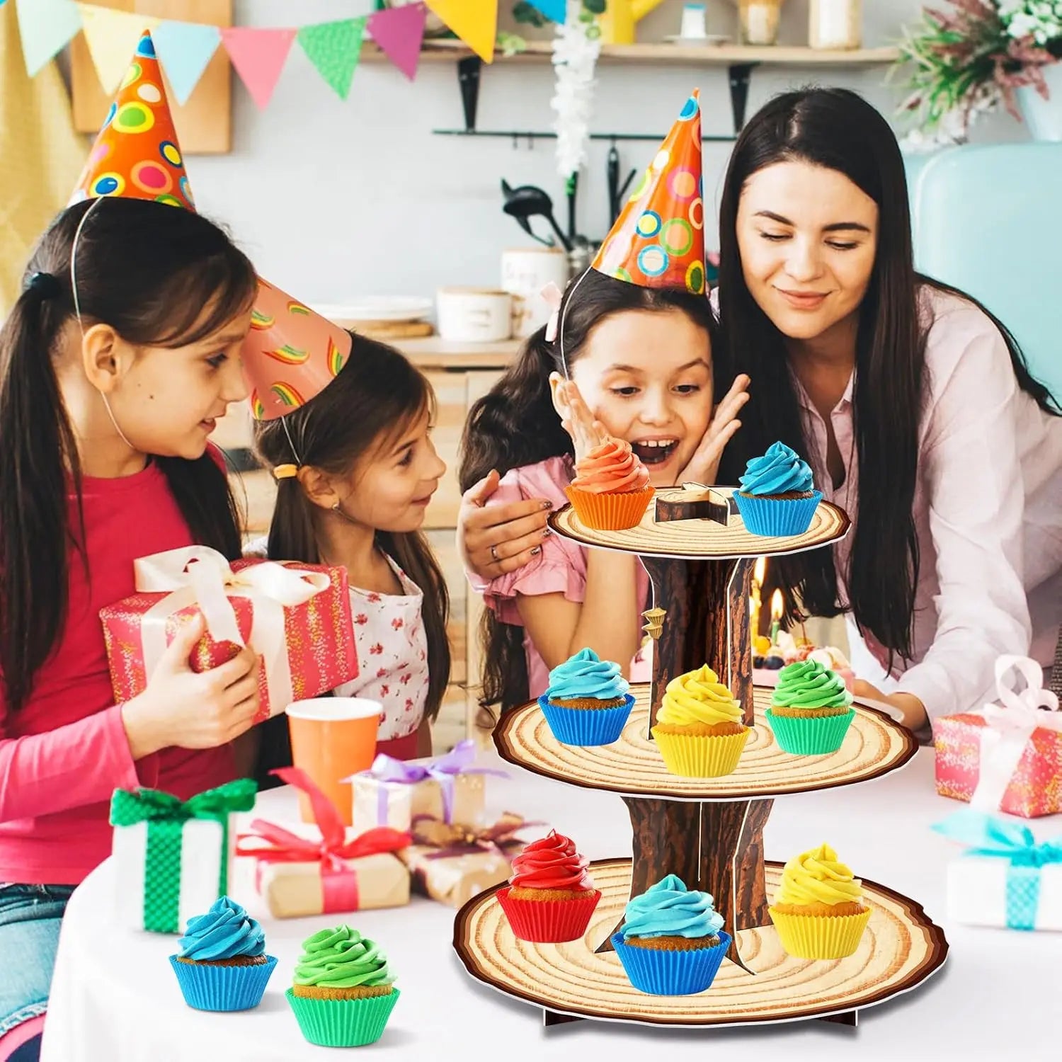 3-Tier Rustic Wooden Cupcake Stand – Woodland & Western Party Cake Display