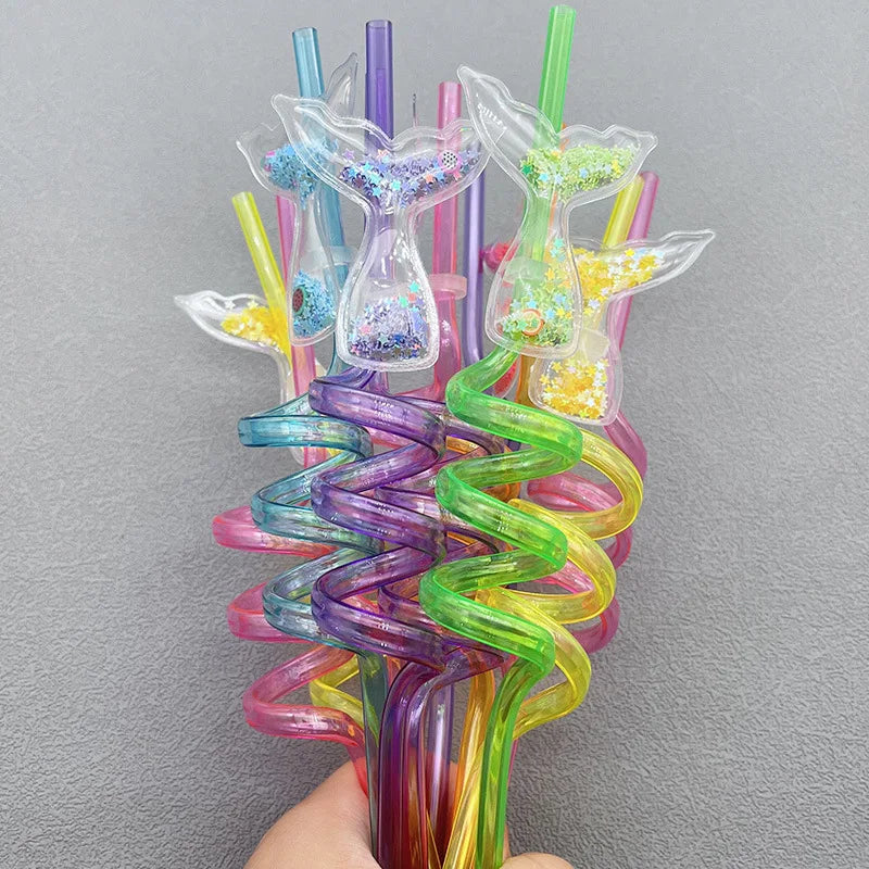 Mermaid Tail Spiral Straws – 6-Piece Party Straw Set