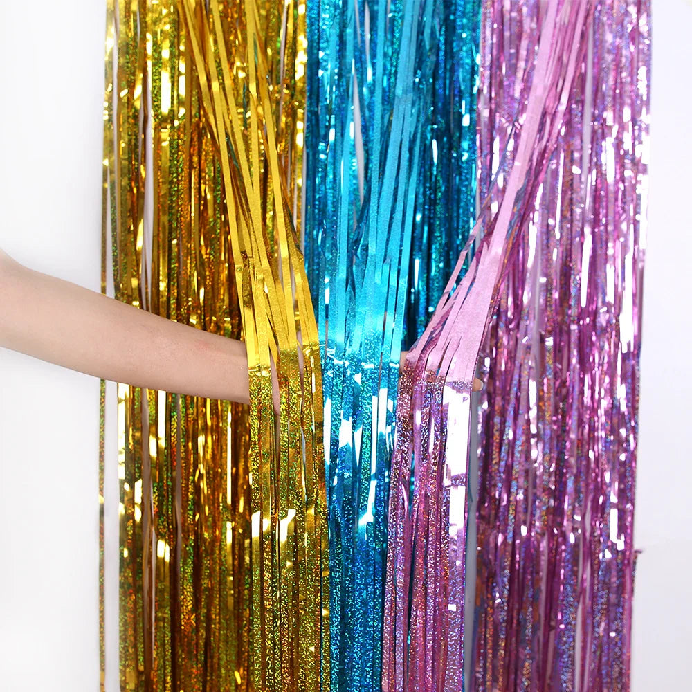 Metallic Foil Fringe Curtain Backdrop – Glitter Tinsel Party Decoration for Birthdays, Weddings, Bridal Showers & More (2M)