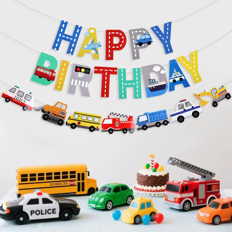 Construction Vehicle Happy Birthday Banner – Boys Party Decor