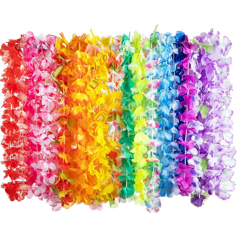 Hawaiian Flower Lei Necklaces – Bulk Luau Party Favors