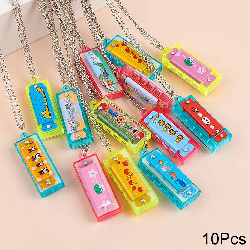 Mini Harmonica Necklace Toys – 10 or 20 Pcs Cartoon Musical Party Favors for Kids