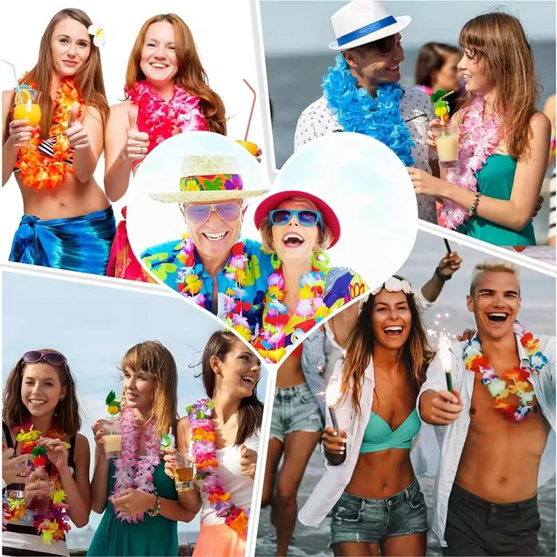 Hawaiian Flower Lei Necklaces – Bulk Luau Party Favors
