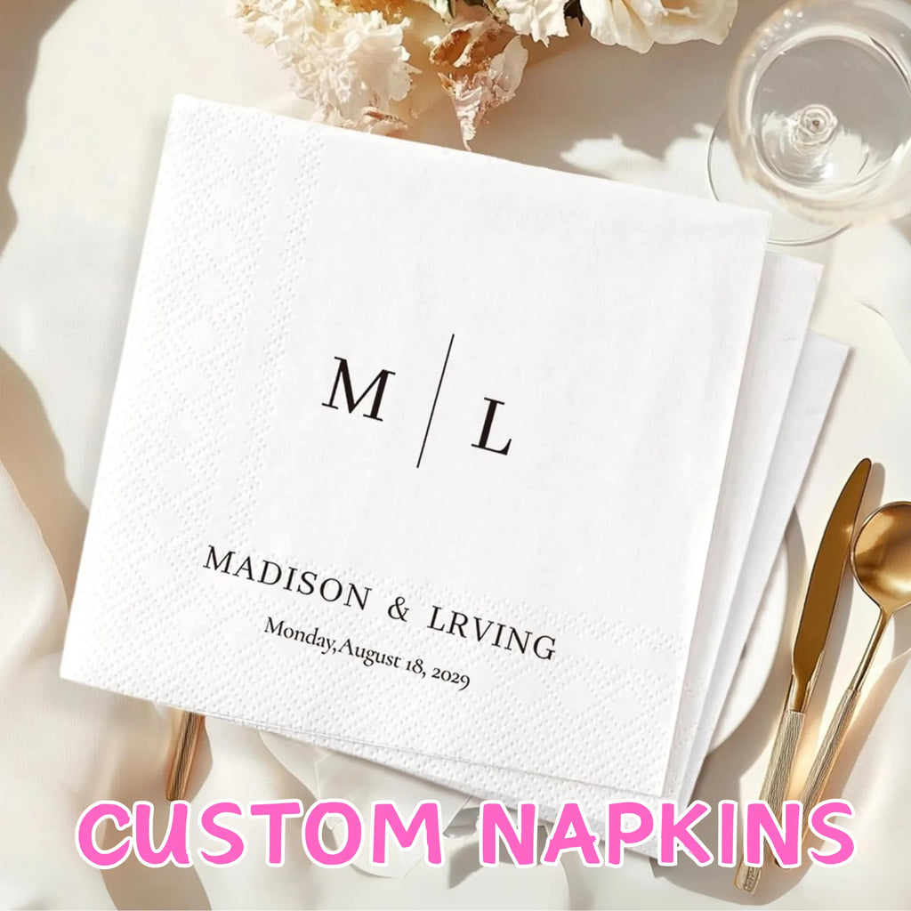 Personalized Paper Napkins – Custom Text & Monogram (7 Designs, 20–1000 pcs)