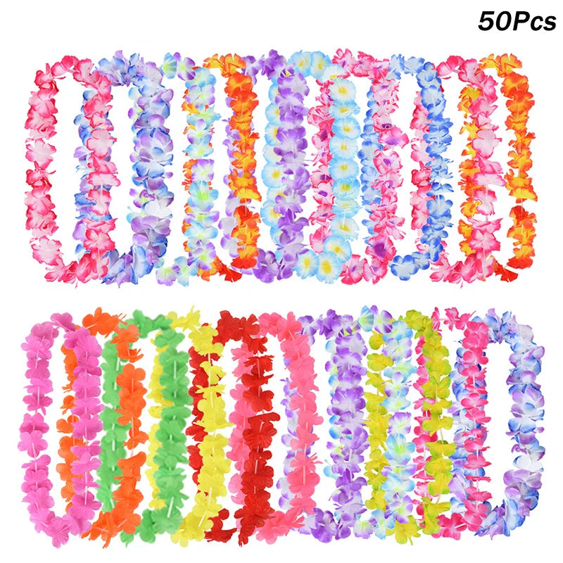 Hawaiian Flower Lei Necklaces – Bulk Luau Party Favors