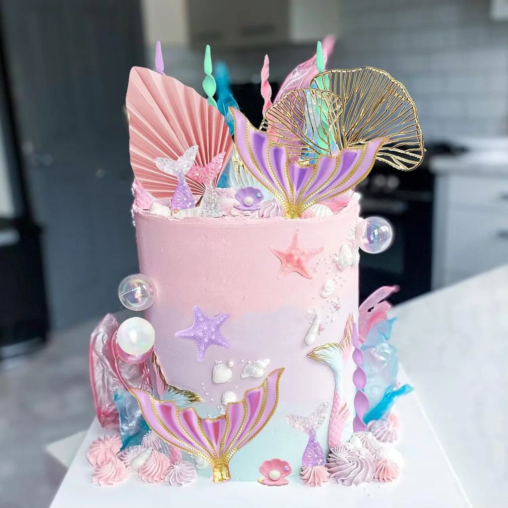 Mermaid Cake Topper Set – 30-Piece with Tails, Seaweed, Shells & Bubbles
