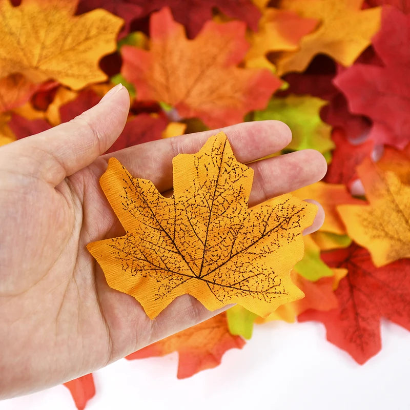 Artificial Silk Maple Leaves – Autumn Fall Decor for Thanksgiving, Halloween, Christmas & Weddings (50, 100 & 200 Pack)
