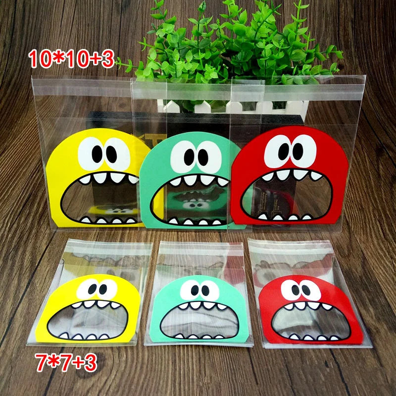 Cute Cartoon Monster & Animal Self-Adhesive Treat Bags – Cookie & Candy Packaging (50 Pack, 7x7cm & 10x10cm)
