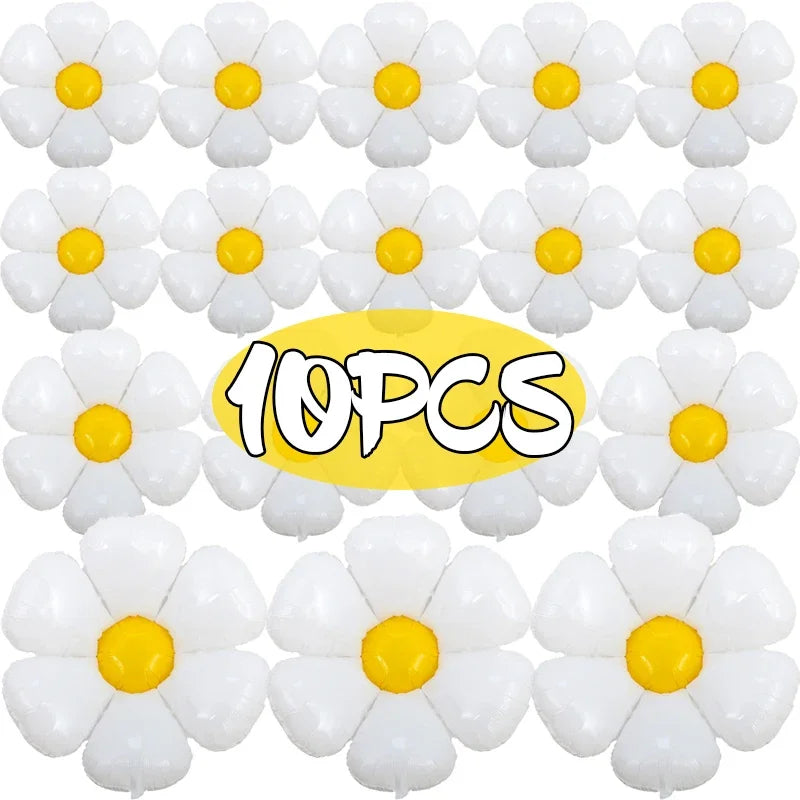 White Daisy Flower Foil Balloons – 3 Sizes, 1–10 Pcs