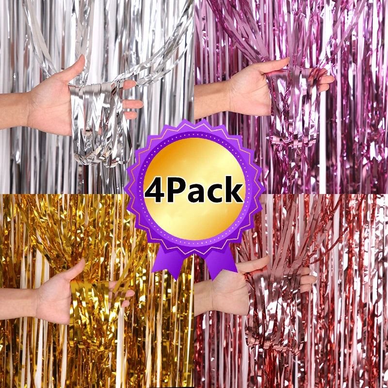 Metallic Foil Fringe Curtain Backdrop – 1, 2 or 4 Pack