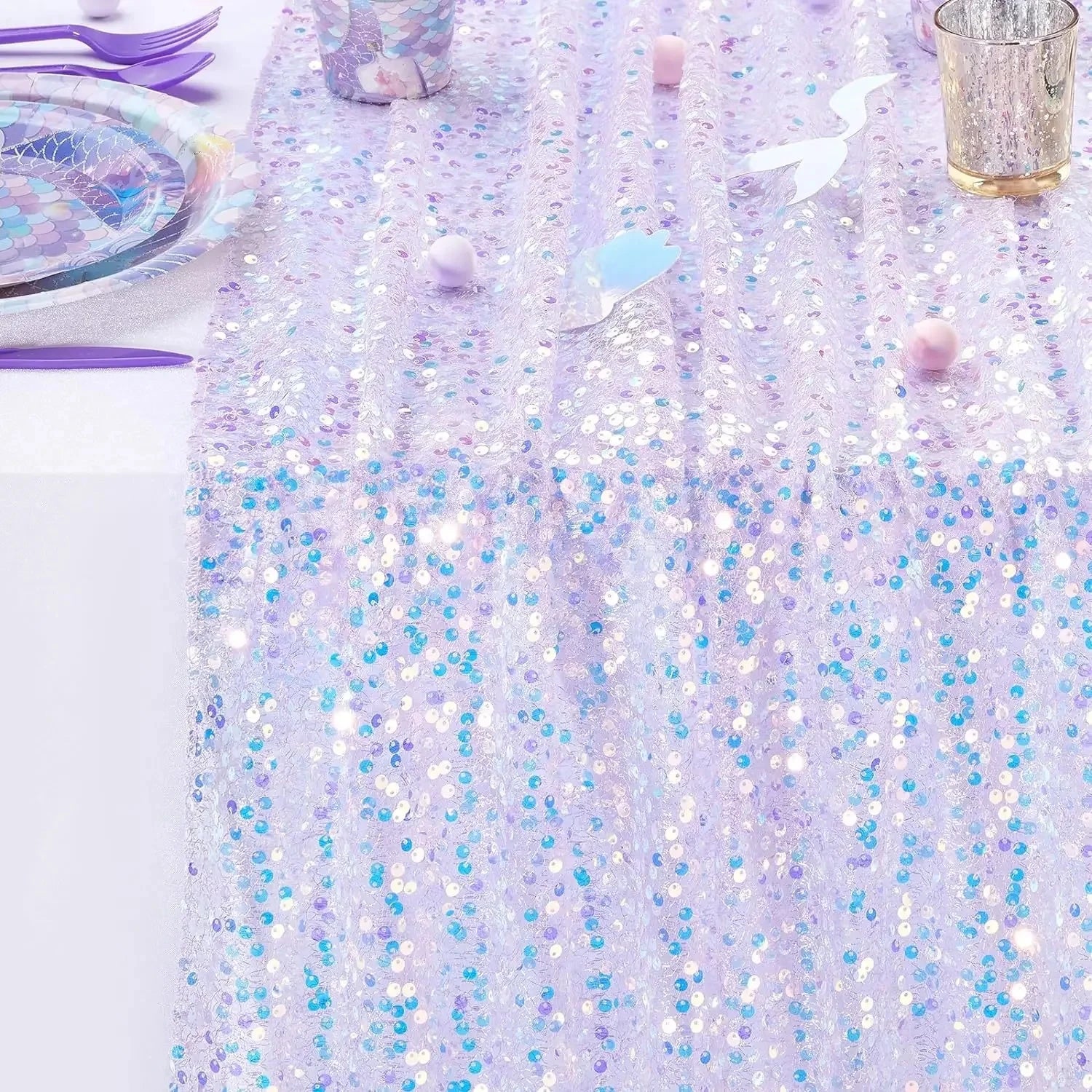 Iridescent Tulle Table Runner – Sheer Floral Party Table Decor (30x183cm or 30x275cm, 6 Colors)