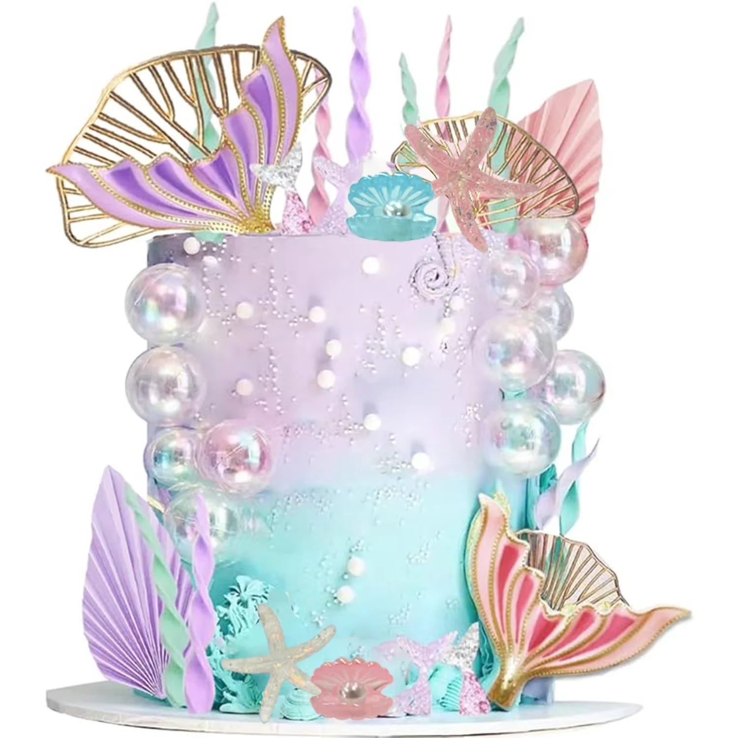 Mermaid Cake Topper Set – 30-Piece with Tails, Seaweed, Shells & Bubbles