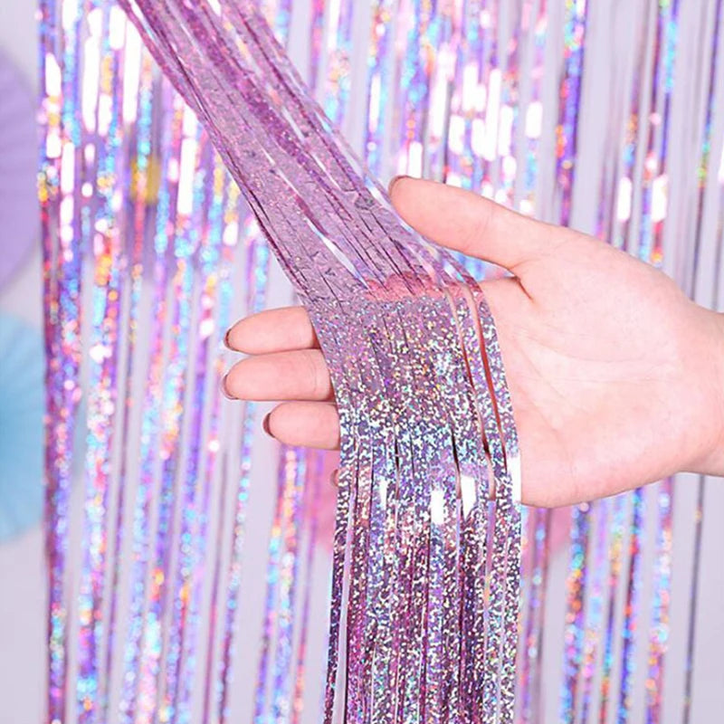 Metallic Foil Fringe Curtain Backdrop – Glitter Tinsel Party Decoration for Birthdays, Weddings, Bridal Showers & More (2M)