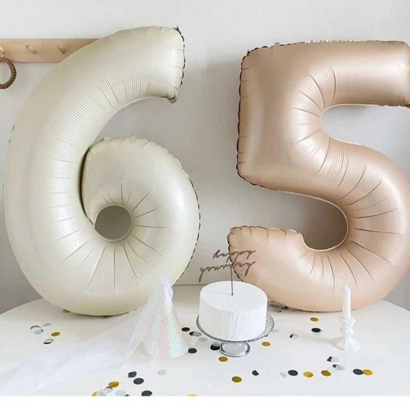 Cream & Caramel Number Balloons – 32 or 40 Inch Large Foil Balloon 0–9 for Birthdays & Weddings