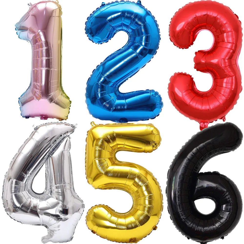 32" Number Foil Balloon – Gold, Silver, Rainbow, Red & Blue