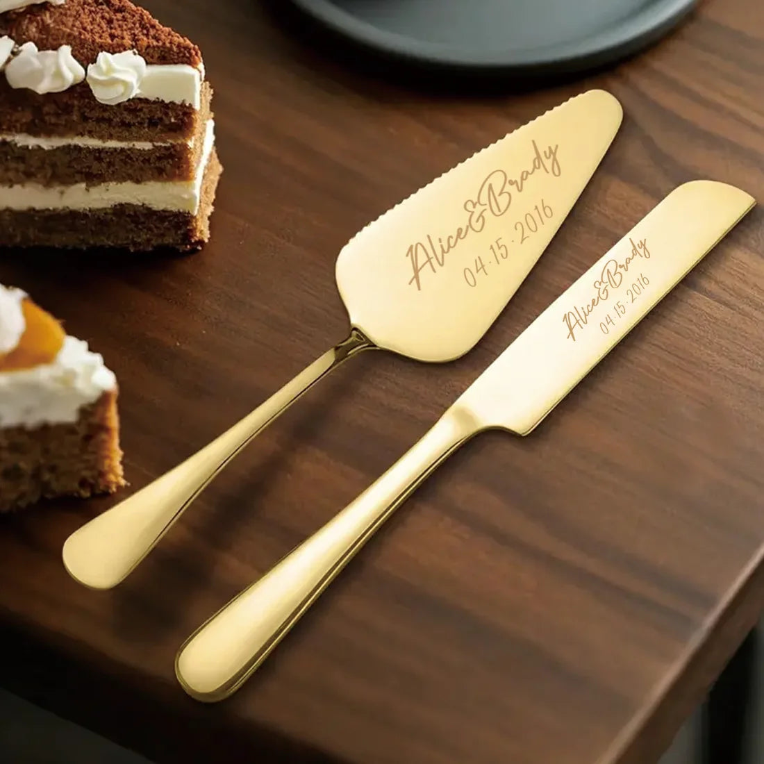 Engraved Cake Knife & Server Set – Stainless Steel with Gift Box
