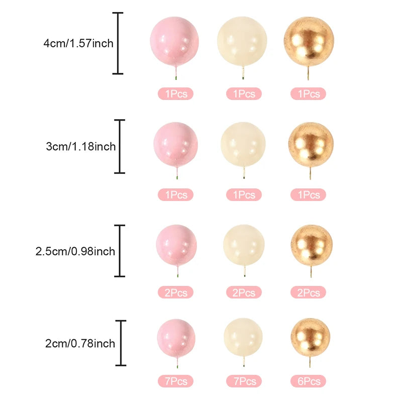 Ball Cake Toppers – Pearl & Gold Cupcake Topper Set for Birthday, Wedding & Baby Shower (32 Pcs)