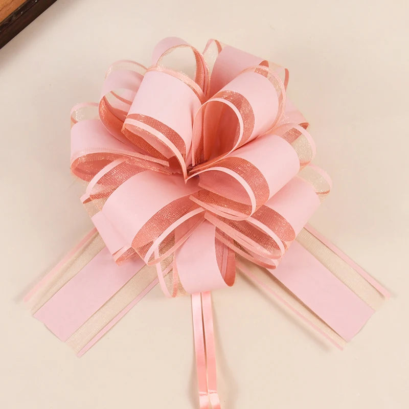 Silk Pull Bows – Wedding Car Decoration, Gift Wrapping & Party Ribbons in Pink, White & Gold (2, 4 & 10 Pack)