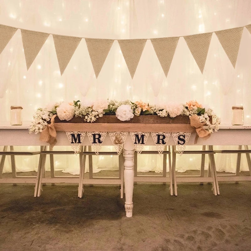 Burlap Bunting Banner – Rustic Jute Garland for Weddings & Parties