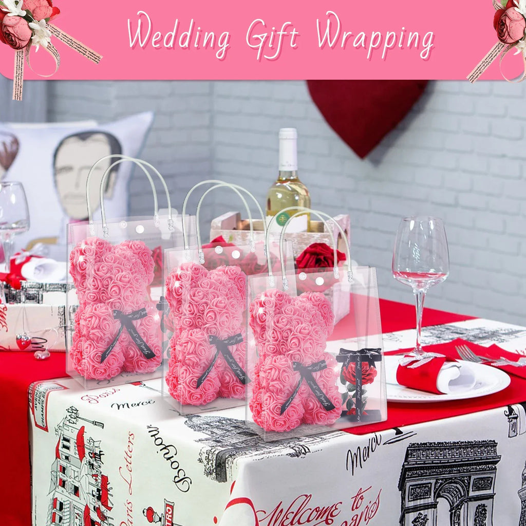 Clear Vinyl Gift Bags with Handles – Reusable Transparent Tote Bags for Party Favors, Weddings & Gifting (10 or 20 Pcs)