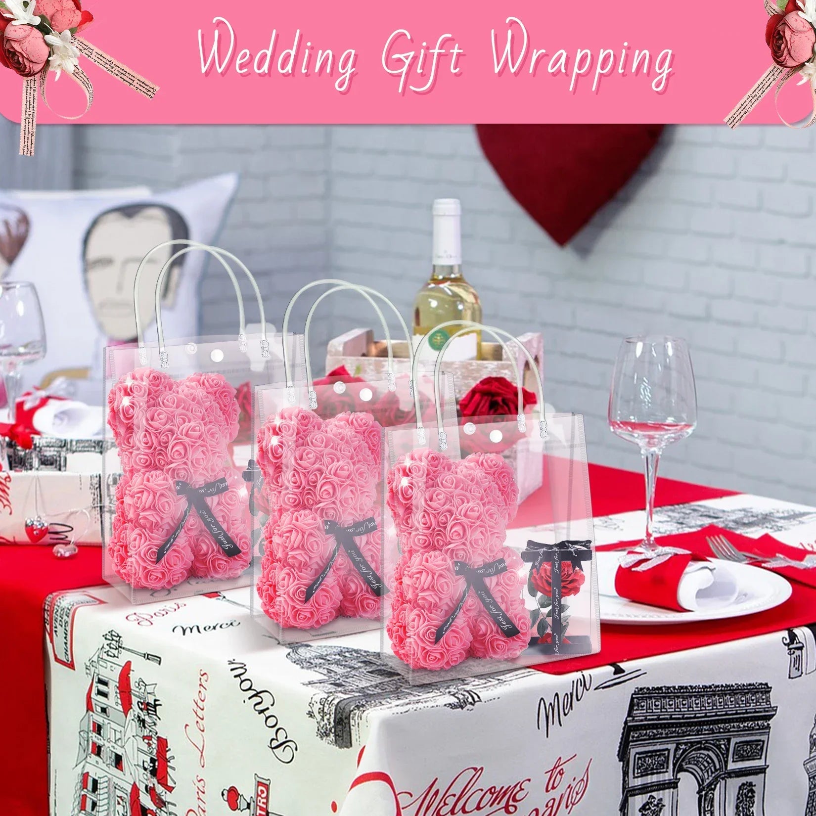 Clear Vinyl Gift Bags with Handles – Reusable Transparent Tote Bags for Party Favors, Weddings & Gifting (10 or 20 Pcs)