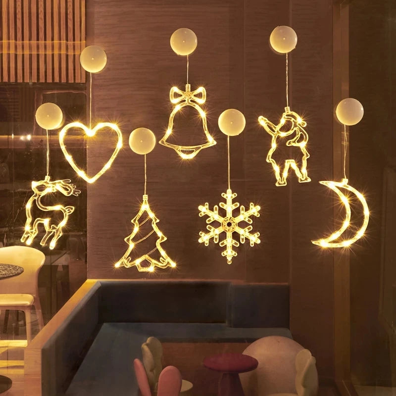 Christmas LED Window Hanging Lights – Holiday Silhouette Ornaments