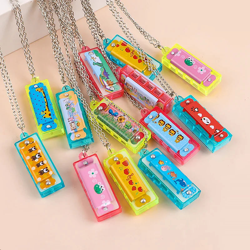Mini Harmonica Necklace Toys – 10 or 20 Pcs Cartoon Musical Party Favors for Kids