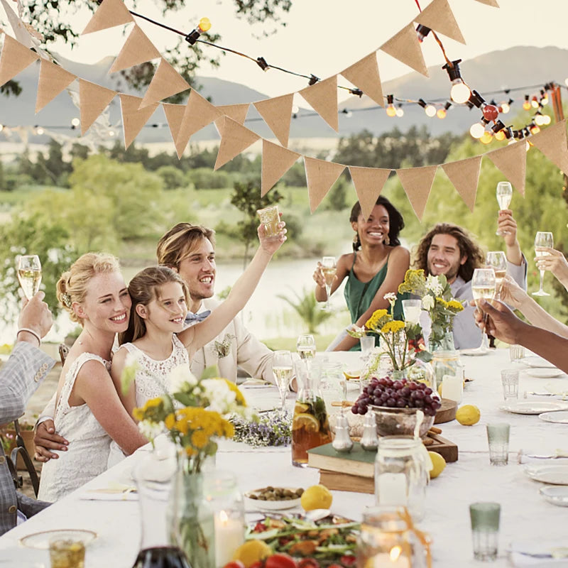 Burlap Bunting Banner – Rustic Jute Garland for Weddings & Parties