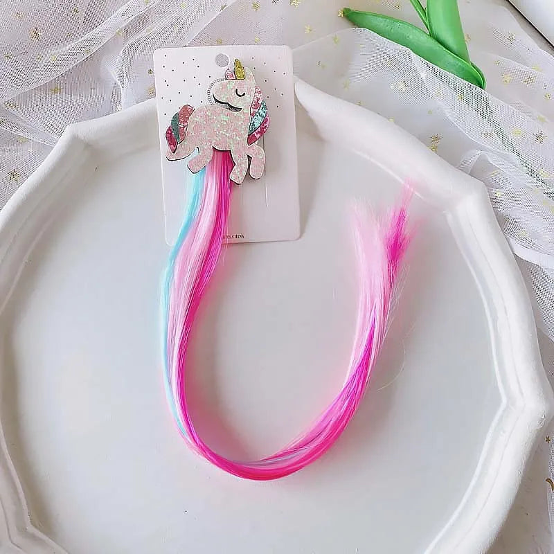 Unicorn Rainbow Wig Hair Clips – Colorful Braid Headwear for Girls (1 & 2 Pack)
