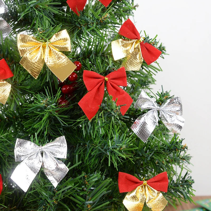 Christmas Bow Ornaments – Mini Bowknot Tree Pendants in Red, Gold & Silver (12 & 24 Pack)