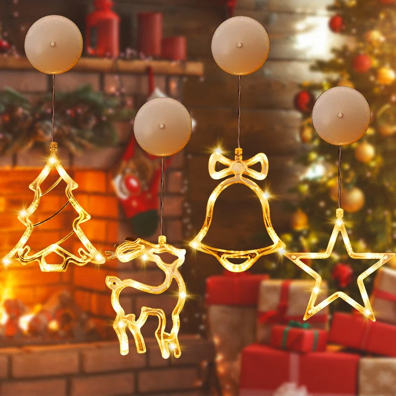 Christmas LED Window Hanging Lights – Holiday Silhouette Ornaments