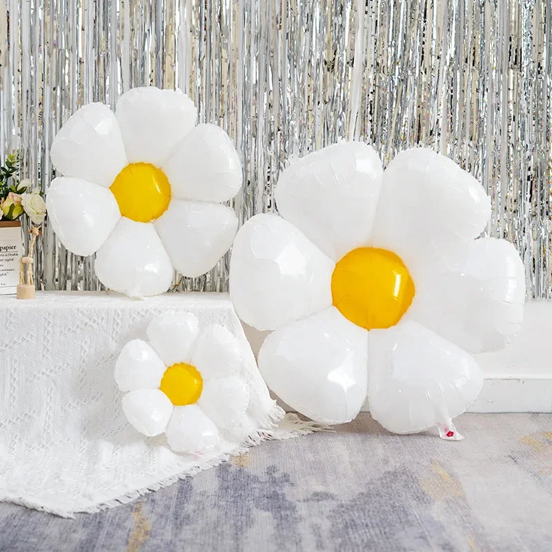 White Daisy Flower Foil Balloons – 3 Sizes, 1–10 Pcs