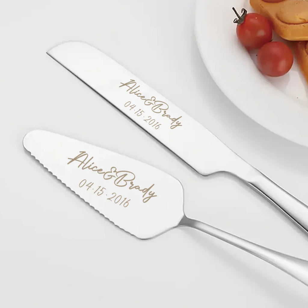 Engraved Cake Knife & Server Set – Stainless Steel with Gift Box