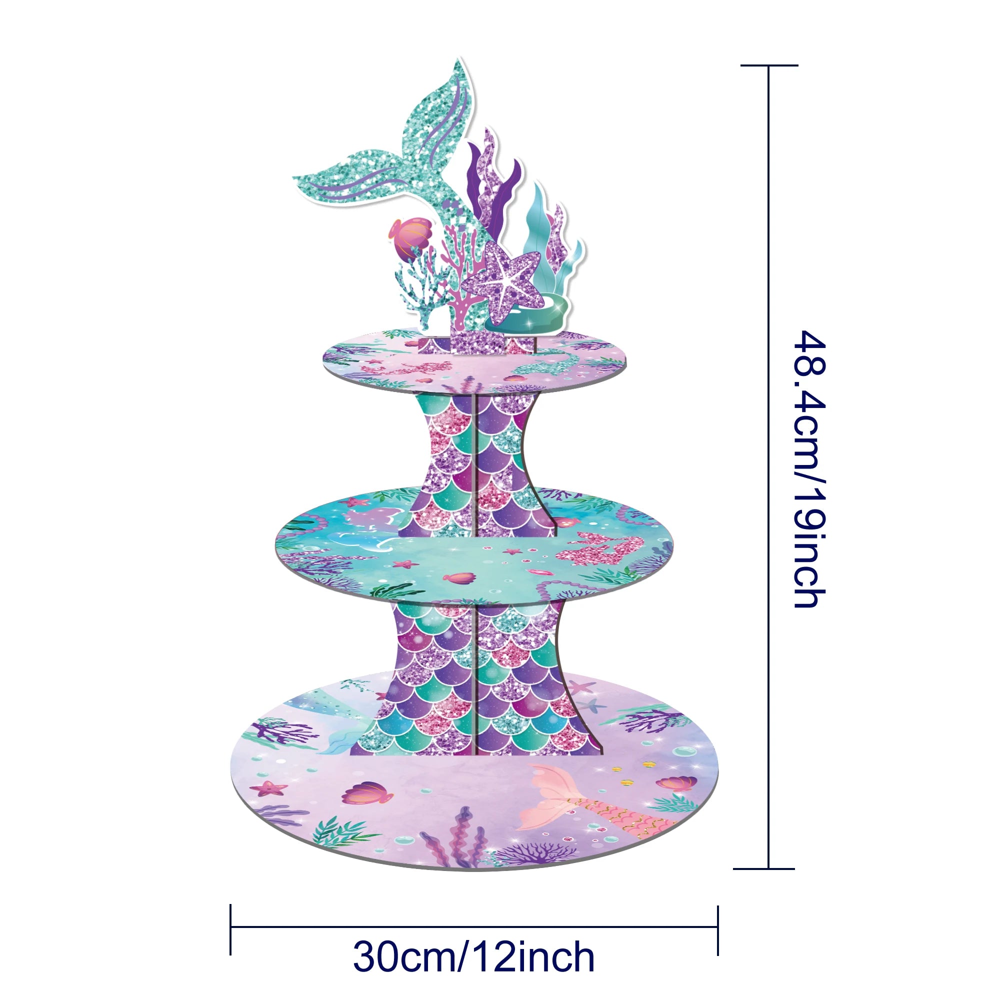 Mermaid 3-Tier Cake Stand – Cupcake Wrappers & Topper Display Kit