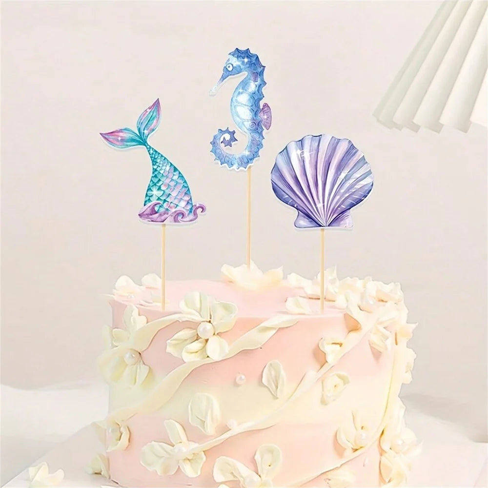 Mermaid Cake Toppers – Reusable Paperboard Set (6, 12 or 24 Pcs)