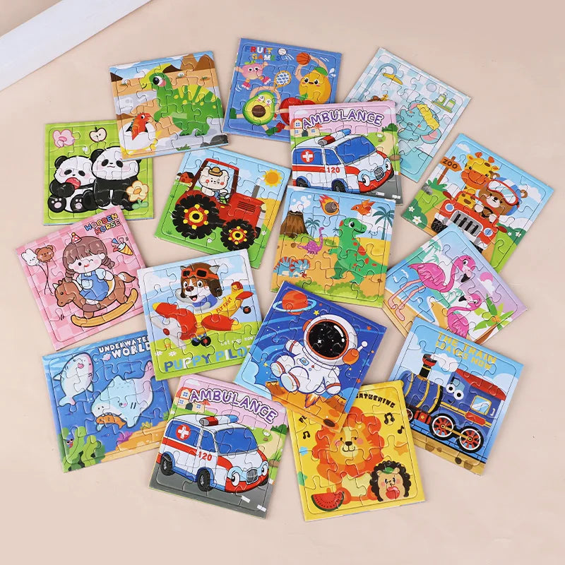 Mini Cartoon Animal Jigsaw Puzzles – 15 or 30 Pcs Kids Educational Party Favors & Pinata Fillers