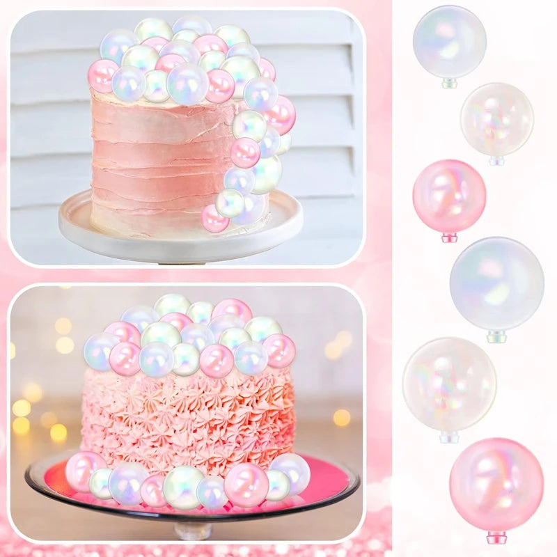 Pearl Ball Cake Toppers – 33-Piece Set in Pink, White & Clear