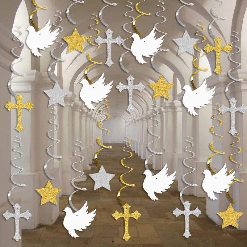 First Communion Hanging Swirls – Baptism & Religious Party Decor