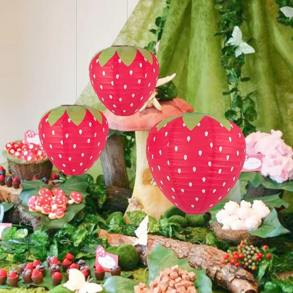 3D Strawberry Paper Lanterns – Set of 3
