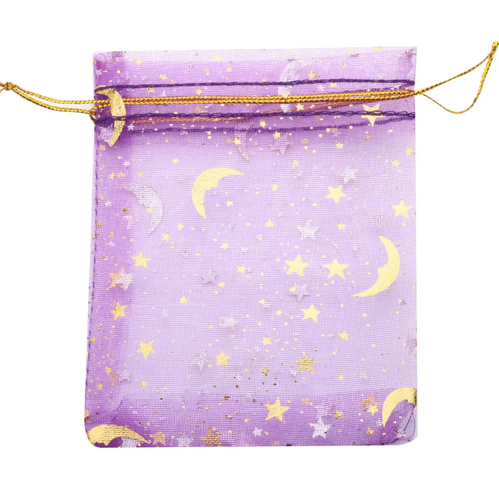 Organza Gift Bags – Moon & Star Gold Print (100 pcs)
