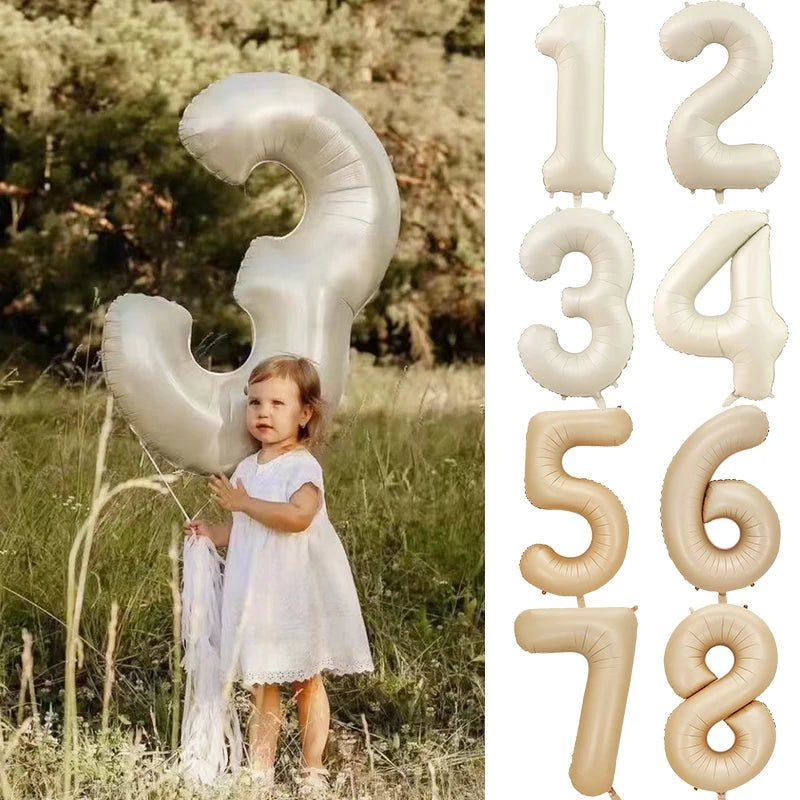 Cream & Caramel Number Balloons – 32 or 40 Inch Large Foil Balloon 0–9 for Birthdays & Weddings