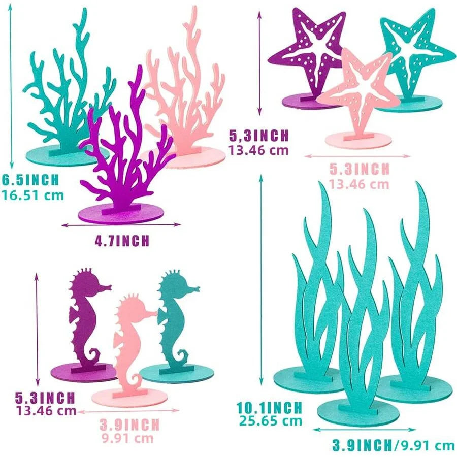 Mermaid Felt Table Centerpiece Set – 12-Piece Under the Sea Party Decoration