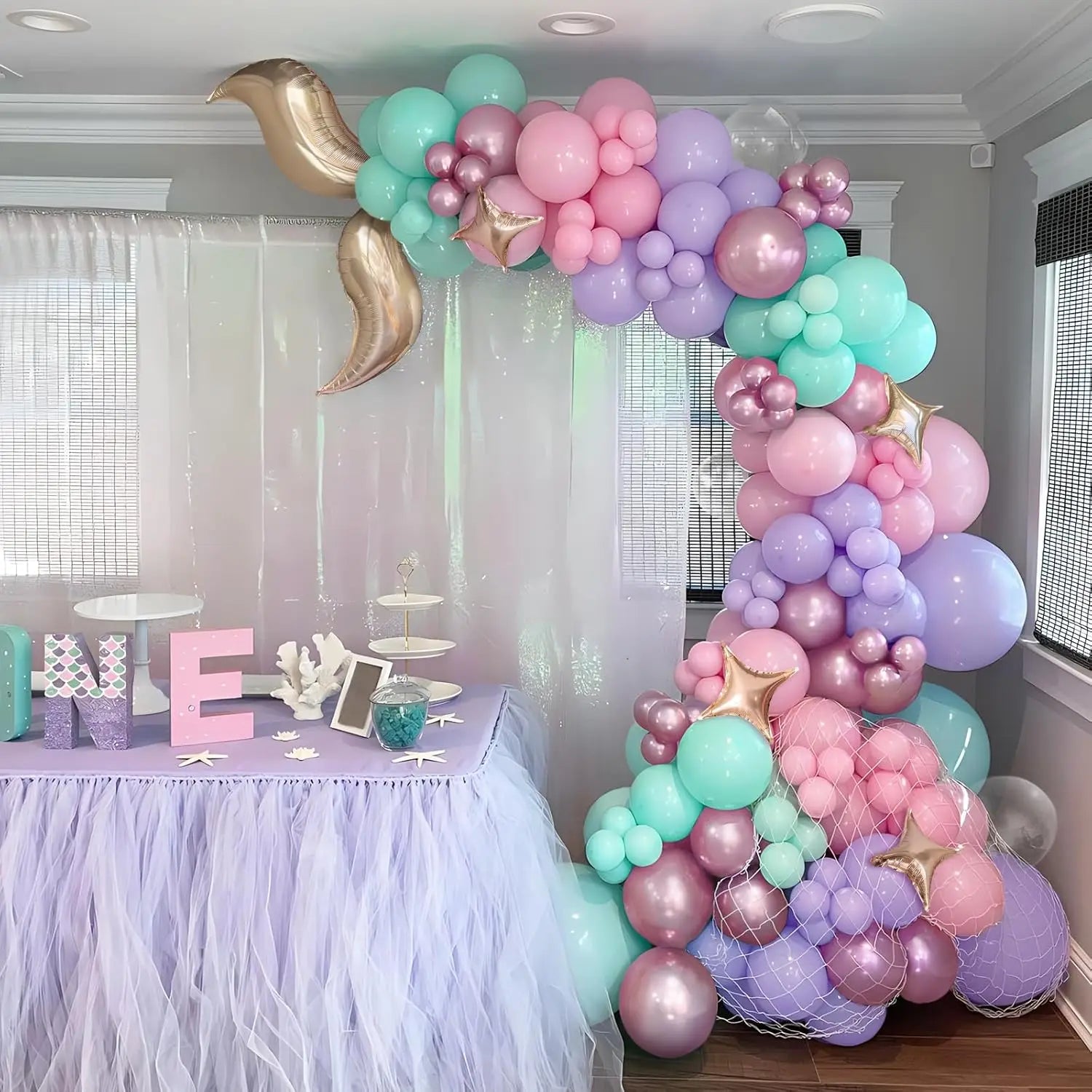 Mermaid Balloon Arch Kit – 109-Piece Ocean Theme Set with Shell & Fishtail Foil Balloons for Birthdays, Baby Showers & Weddings