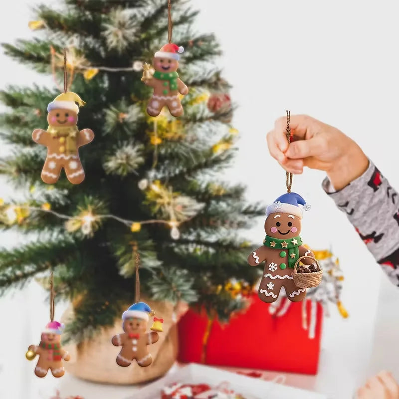 Christmas Gingerbread Man Ornaments – 12 or 24 Pcs Wooden Xmas Tree Hanging Pendants