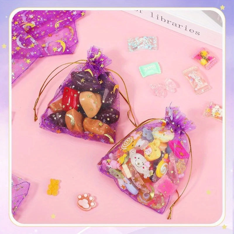 Purple Moon & Star Organza Favor Bags – 50 Pcs