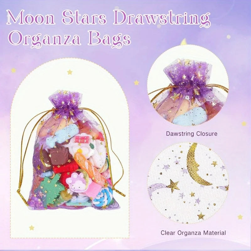 Purple Moon & Star Organza Favor Bags – 50 Pcs