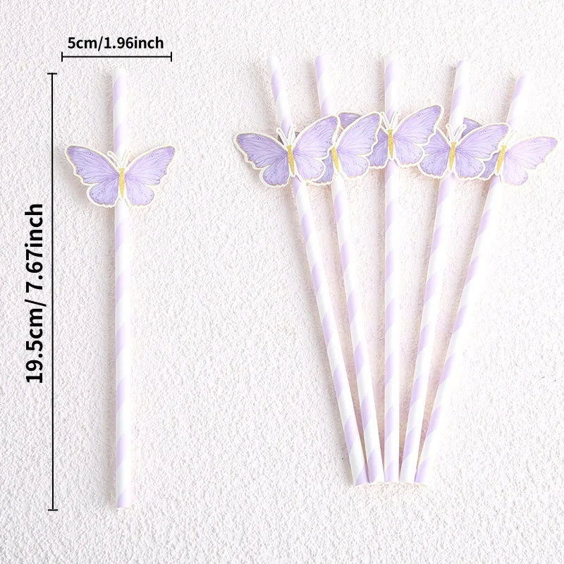 Butterfly Drinking Straws – Pink & Purple Party Straws (6, 12 or 24 Pcs)